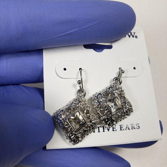 Croft & Barrow Silver tone Filigree Square Shape Crystal Earrings 2/$30 Jewelry - Picture 8 of 8